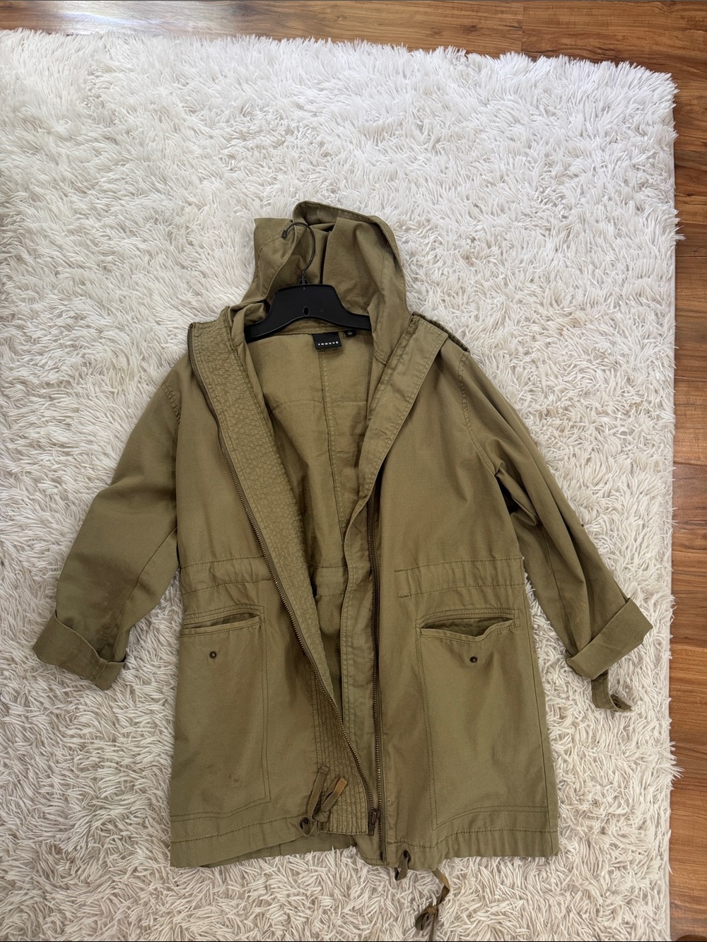 Trouve Olive Green Hooded Trench Coat